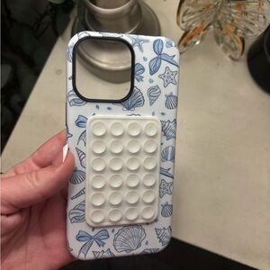 White Seashell Print Phone Case with White Pop Bubble Grip 16 pro max case